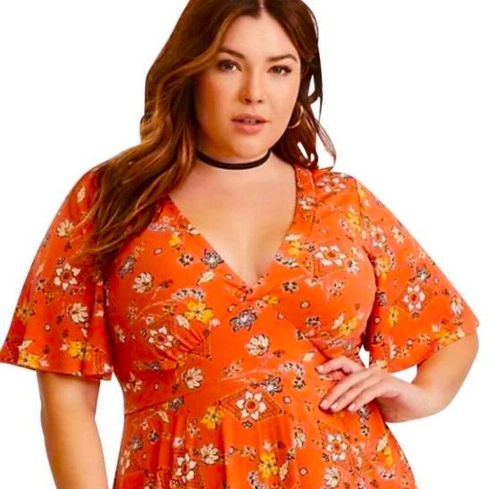 Torrid Babydoll Floral Short Sleeve Dress